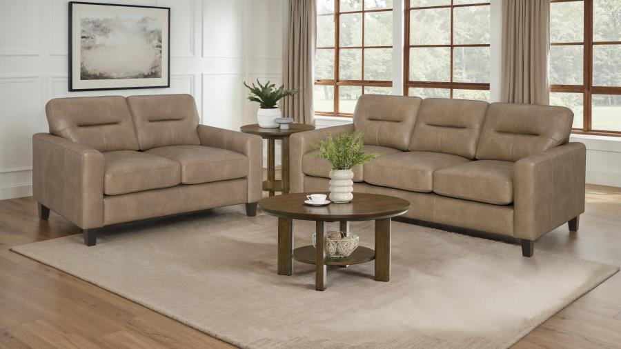 Coaster 504667-S2 2 pc Scotland brown faux leather sofa and love seat set with squared arms