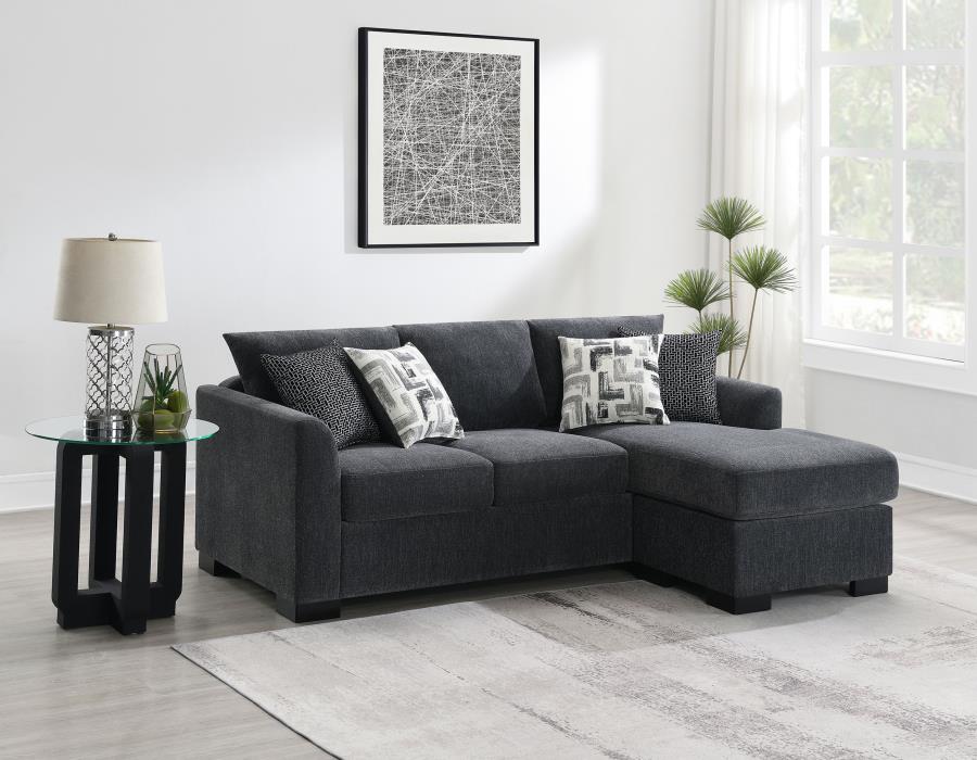 Coaster 504777 2 pc Storey dark grey fabric sectional sofa with reversible ottoman chaise and pull out sleeper