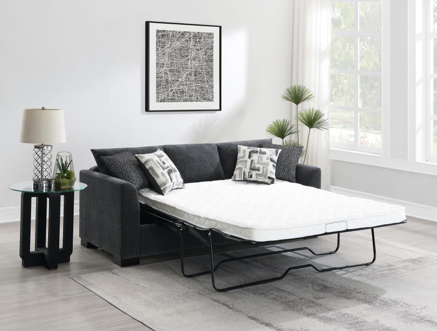 Coaster 504777 2 pc Storey dark grey fabric sectional sofa with reversible ottoman chaise and pull out sleeper