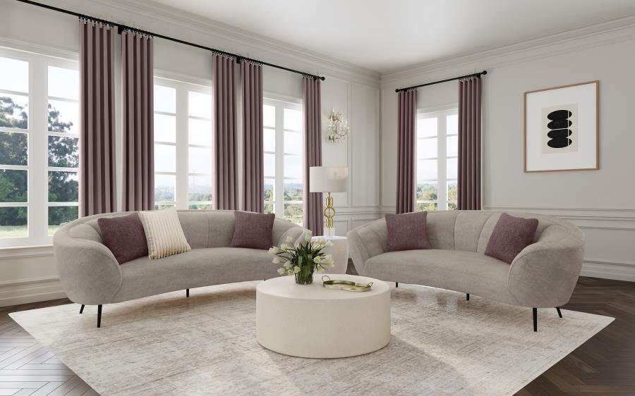 Coaster 504837-S2 2 pc Ellorie beige fabric kidney shaped sofa and love seat set with curved sloping arms