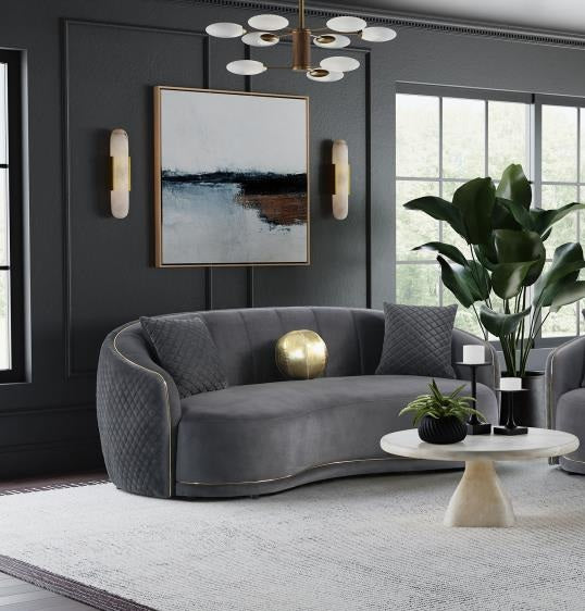 Coaster 504844-S2 2 pc Brookside dark grey velvet sofa and love seat set curved rounded arms and back