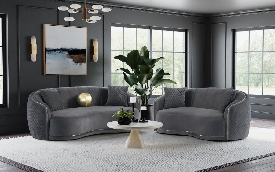 Coaster 504844-S2 2 pc Brookside dark grey velvet sofa and love seat set curved rounded arms and back