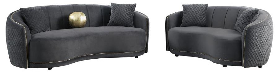 Coaster 504844-S2 2 pc Brookside dark grey velvet sofa and love seat set curved rounded arms and back