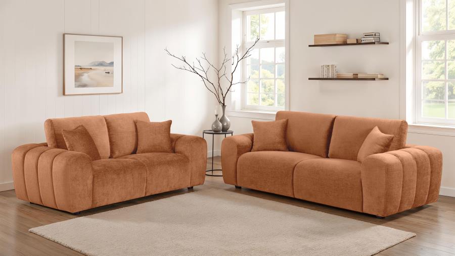 Coaster 504951-S2 2 pc Burnett burnt orange chenille fabric sofa and love seat set rounded arms