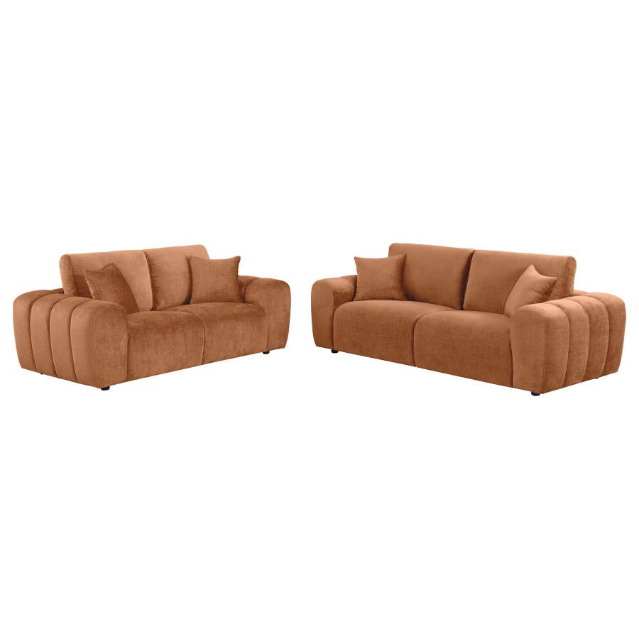 Coaster 504951-S2 2 pc Burnett burnt orange chenille fabric sofa and love seat set rounded arms