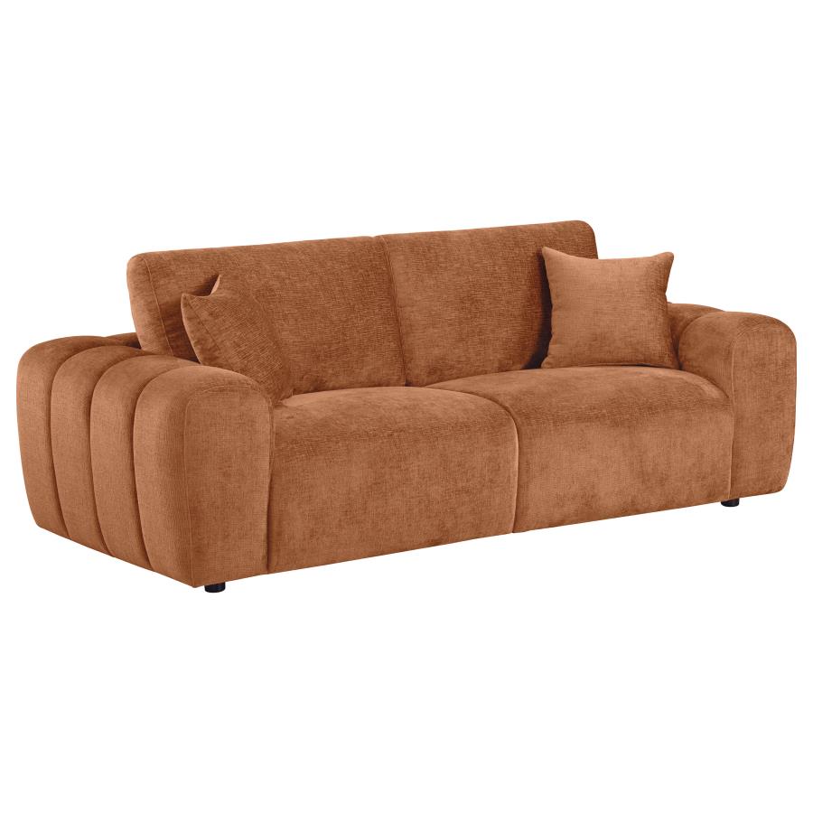 Coaster 504951-S2 2 pc Burnett burnt orange chenille fabric sofa and love seat set rounded arms