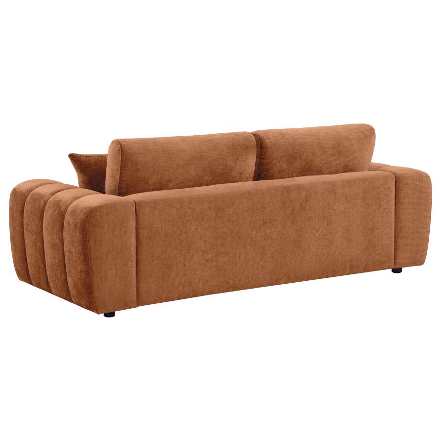 Coaster 504951-S2 2 pc Burnett burnt orange chenille fabric sofa and love seat set rounded arms