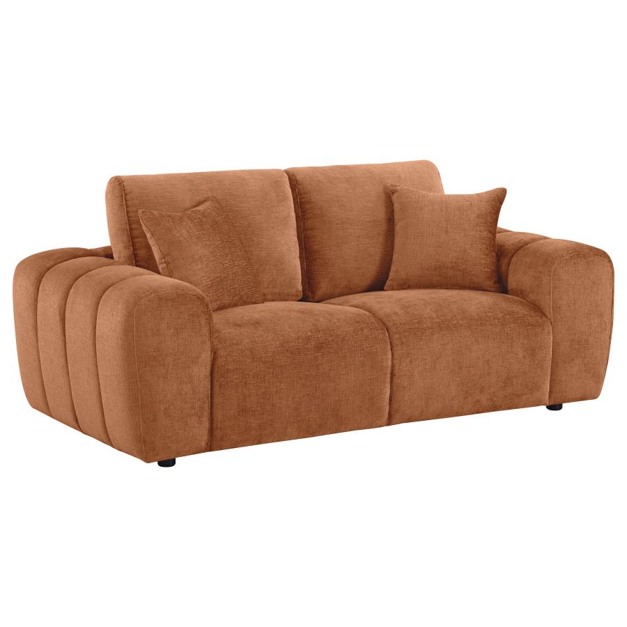 Coaster 504951-S2 2 pc Burnett burnt orange chenille fabric sofa and love seat set rounded arms
