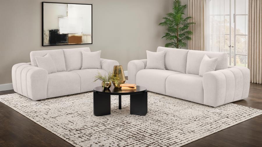 Coaster 504955-S2 2 pc Burnett ivory chenille fabric sofa and love seat set rounded arms