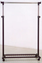 Portable Black Coat Check Hanger Rack with Casters, Extensions & Wire Mesh Bottom Rack – 505BK