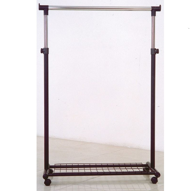 Portable Black Coat Check Hanger Rack with Casters, Extensions & Wire Mesh Bottom Rack – 505BK
