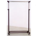 Portable Black Coat Check Hanger Rack with Casters, Extensions & Wire Mesh Bottom Rack – 505BK