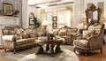 HD-506-3PC Metallic antique gold perfect brown finish wood and multi tone fabric upholstery ornate accents Sofa, Love and Chair living room set lark manor