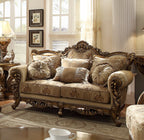HD-506-3PC Metallic antique gold perfect brown finish wood and multi tone fabric upholstery ornate accents Sofa, Love and Chair living room set lark manor