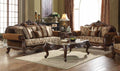 Acme 50655-56 2 pc Astoria grand trimm jardena cherry oak finish wood fabric sofa and love seat set