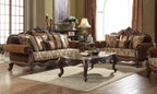 Acme 50655-56 2 pc Astoria grand trimm jardena cherry oak finish wood fabric sofa and love seat set