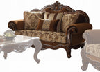 Acme 50655-56 2 pc Astoria grand trimm jardena cherry oak finish wood fabric sofa and love seat set