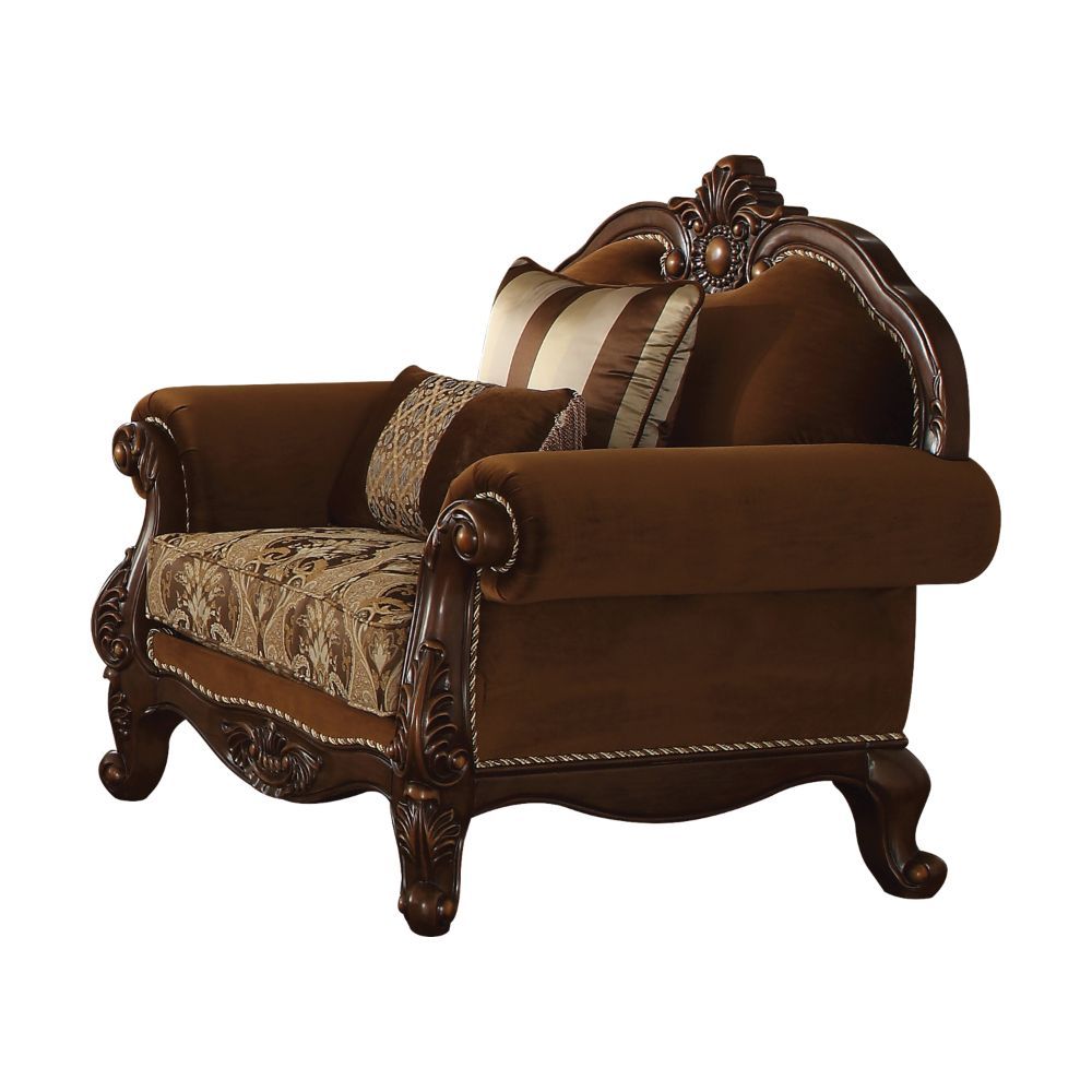 Acme 50657 Astoria grand trimm jardena cherry oak finish wood fabric oversized accent chair