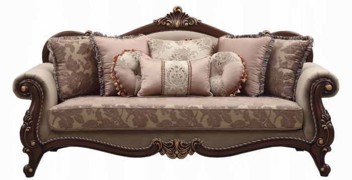 Acme 50690-91 2 pc Astoria grand nebel mehadi walnut finish wood velvet fabric sofa and love seat set