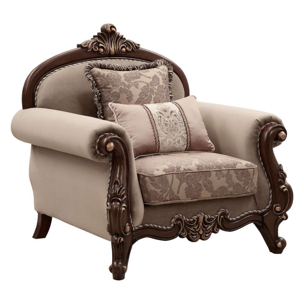 Acme 50692 Astoria grand nebel mehadi walnut finish wood velvet fabric oversized accent chair