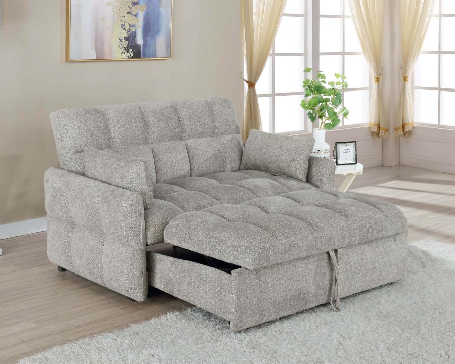Coaster 508307 Latitude run kanza cotswold beige chenille fabric sofa fold down pop up sleeper bed
