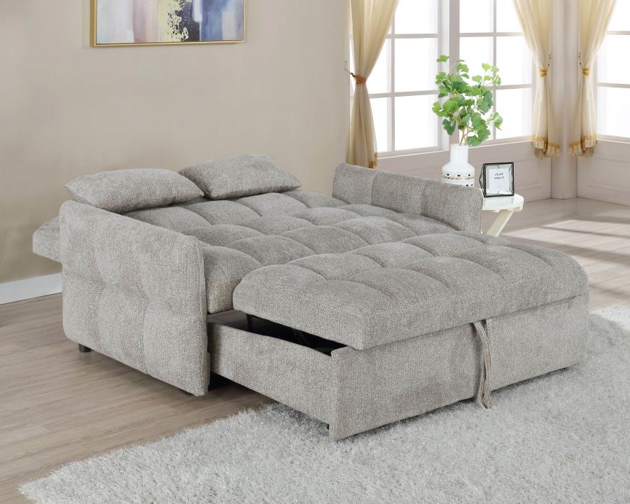 Coaster 508307 Latitude run kanza cotswold beige chenille fabric sofa fold down pop up sleeper bed