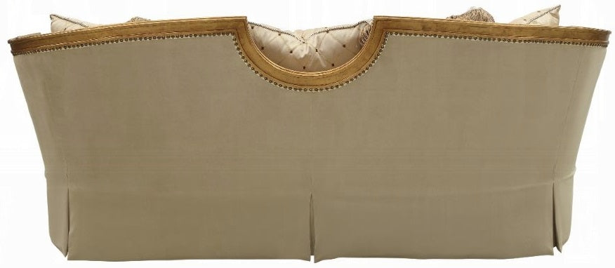 Acme 50835-36 2 pc Astoria grand neece daesha antique gold finish wood fabric sofa and love seat set