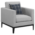 Coaster 508683 Gracie oaks tyndall apperson light gray linen like fabric accent chair black wood trim