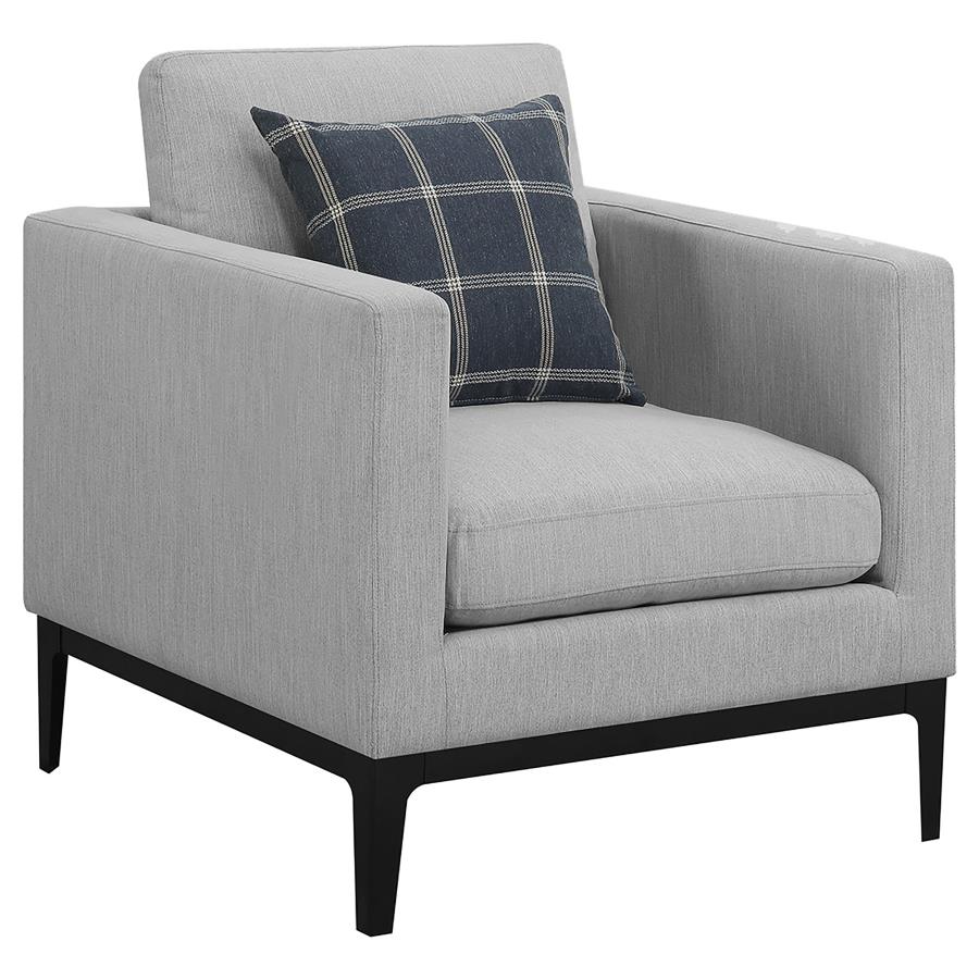 Coaster 508683 Gracie oaks tyndall apperson light gray linen like fabric accent chair black wood trim