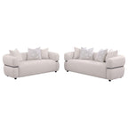 Coaster 508961-S2 2 pc Jeanette beige fabric sofa and love seat set with round arms and center accent