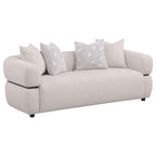 Coaster 508961-S2 2 pc Jeanette beige fabric sofa and love seat set with round arms and center accent