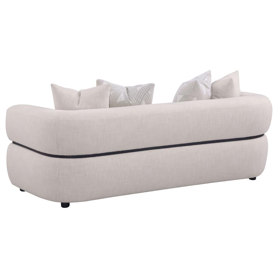 Coaster 508961-S2 2 pc Jeanette beige fabric sofa and love seat set with round arms and center accent