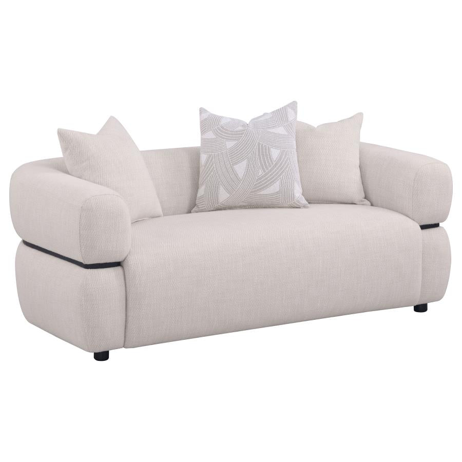 Coaster 508961-S2 2 pc Jeanette beige fabric sofa and love seat set with round arms and center accent