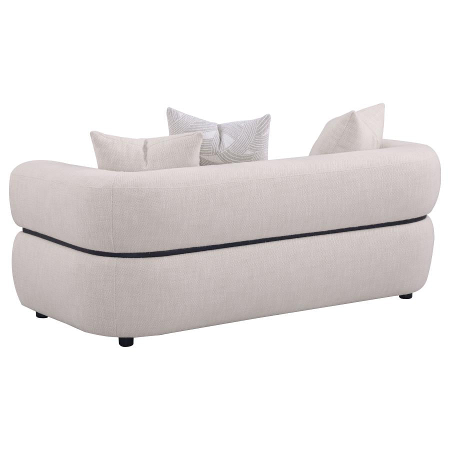 Coaster 508961-S2 2 pc Jeanette beige fabric sofa and love seat set with round arms and center accent