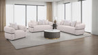 Coaster 508961-S2 2 pc Jeanette beige fabric sofa and love seat set with round arms and center accent