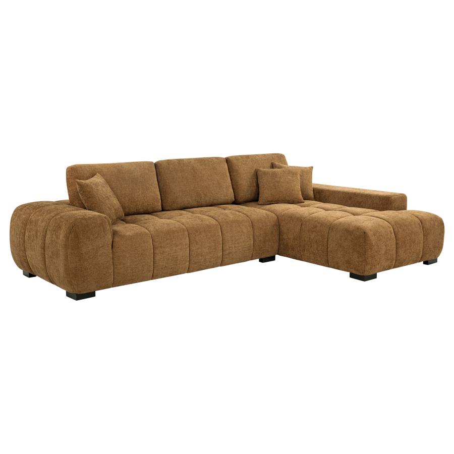 Coaster 509340 2 pc Octavia amber chenille fabric 120" mid-century modern sectional sofa with chaise
