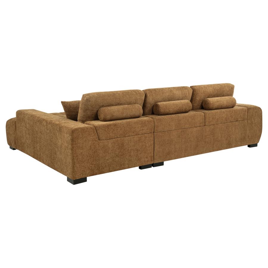 Coaster 509340 2 pc Octavia amber chenille fabric 120" mid-century modern sectional sofa with chaise