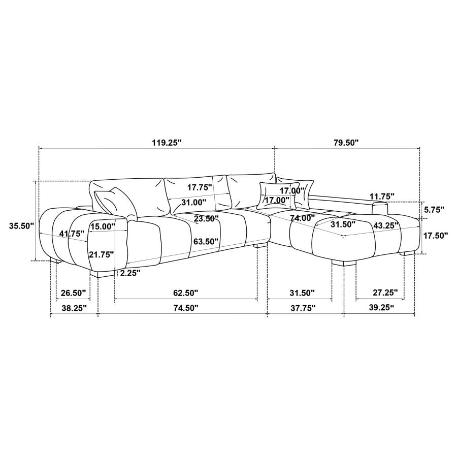Coaster 509340 2 pc Octavia amber chenille fabric 120" mid-century modern sectional sofa with chaise