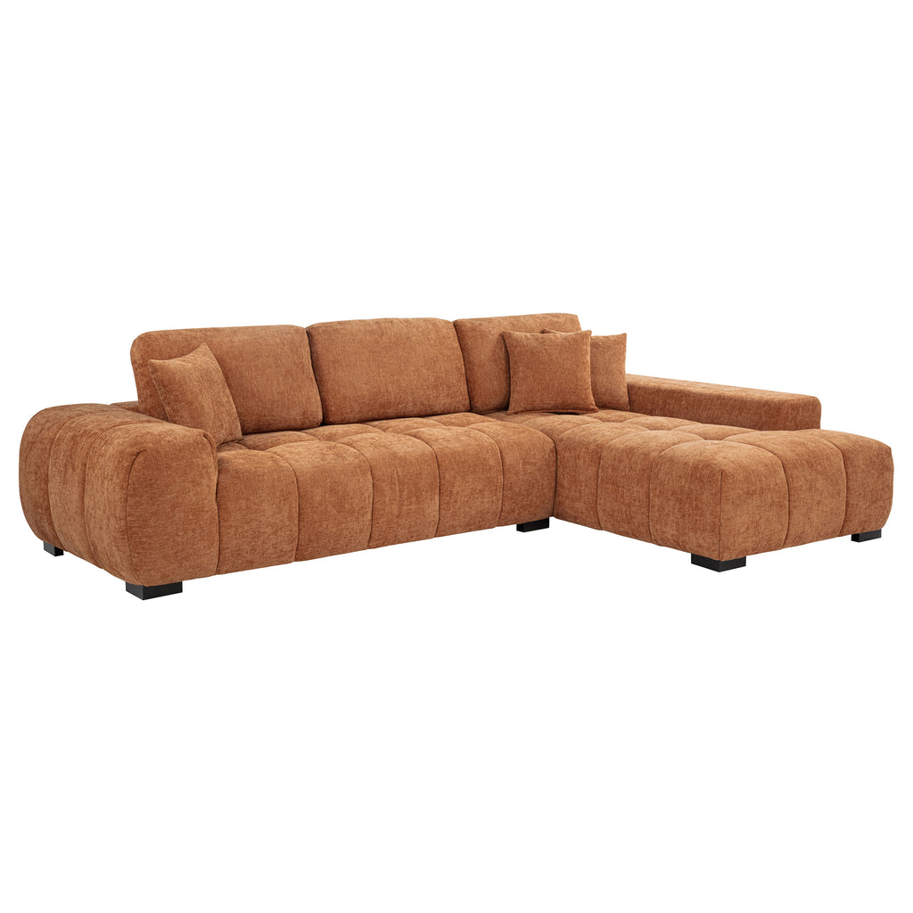 Octavia Orange Fabric Grid-Tufted Mid-Century Modern Sectional Sofa with Chaise – 509350