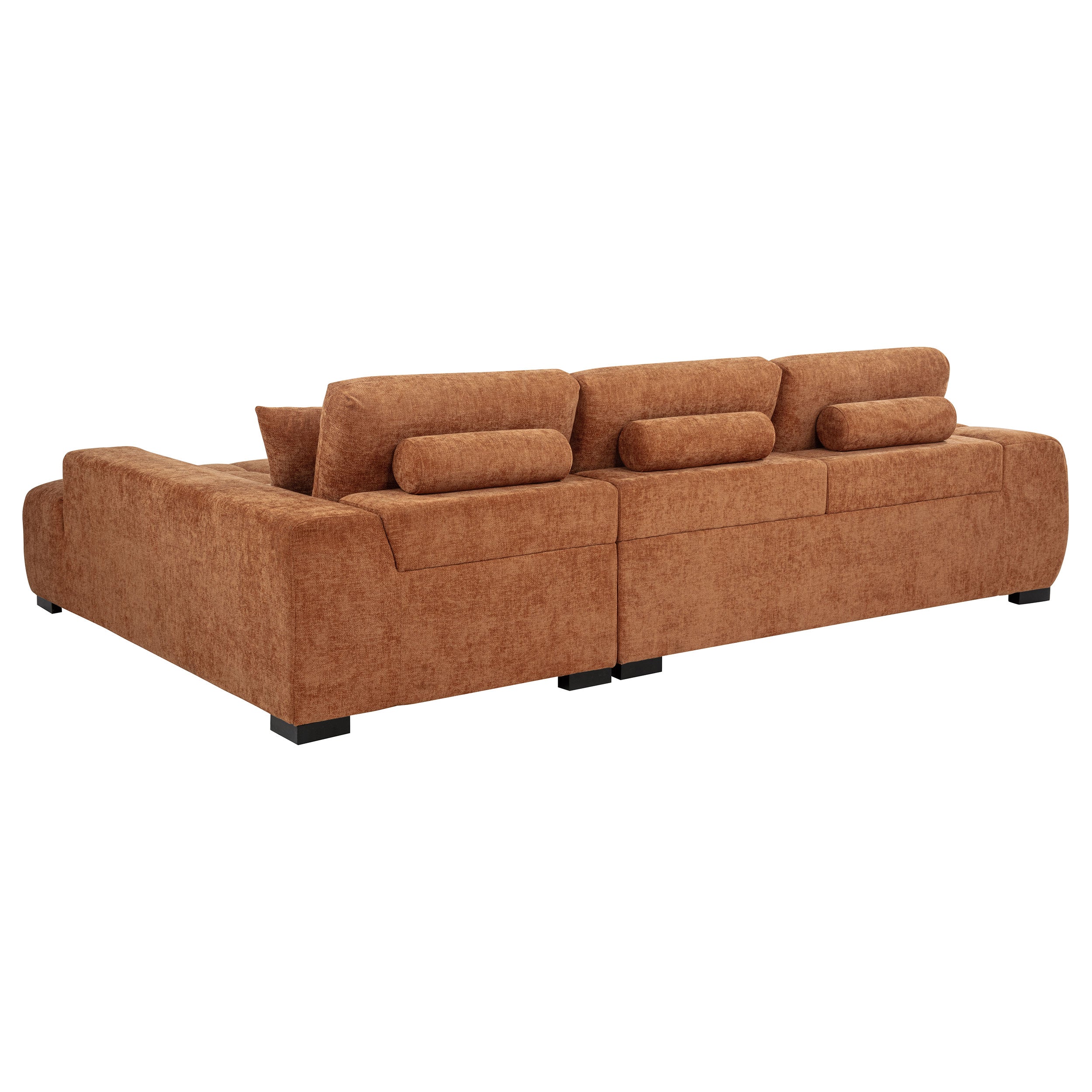 Octavia Orange Fabric Grid-Tufted Mid-Century Modern Sectional Sofa with Chaise – 509350