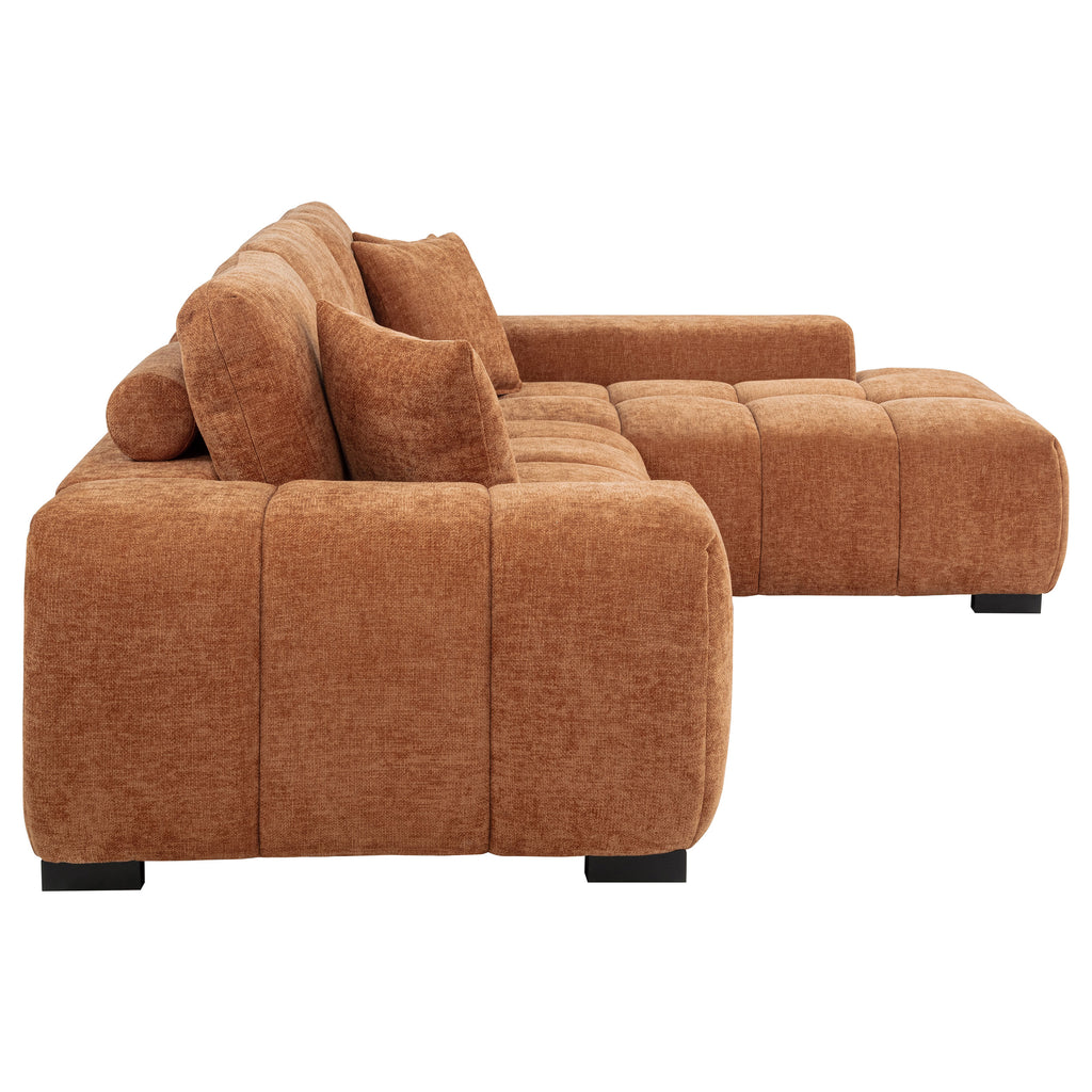 Octavia Orange Fabric Grid-Tufted Mid-Century Modern Sectional Sofa with Chaise – 509350