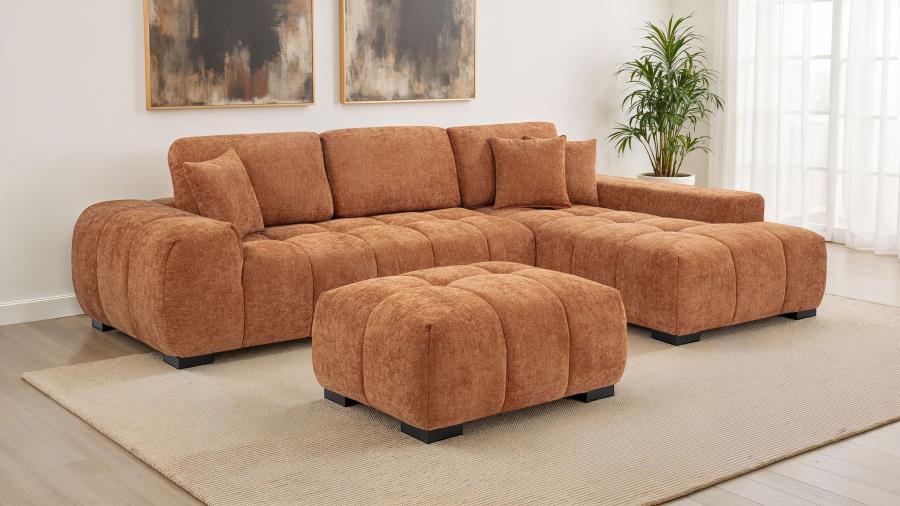 Octavia Orange Fabric Grid-Tufted Mid-Century Modern Sectional Sofa with Chaise – 509350