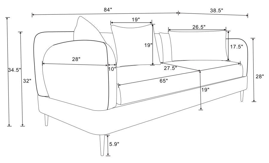Coaster 509411-S2 2 pc Jade latte chenille fabric sofa and love seat set overstuffed arms mid-century modern