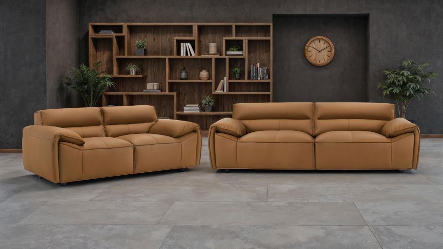 Coaster 509501-S2 2 pc Buxton orange 100% top grain leather minimalism low back sofa and love seat set