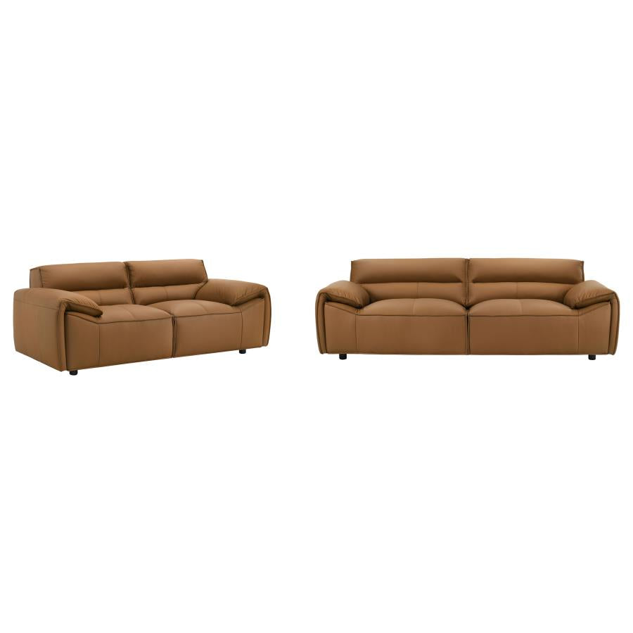 Coaster 509501-S2 2 pc Buxton orange 100% top grain leather minimalism low back sofa and love seat set