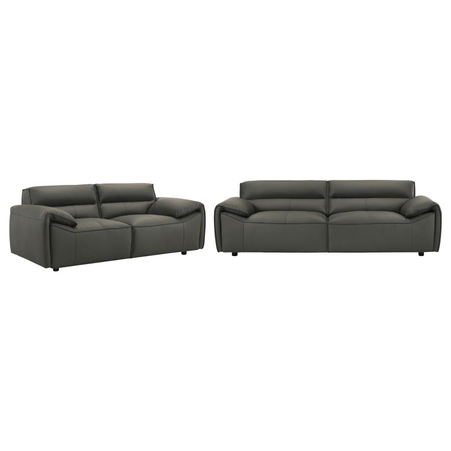 Coaster 509504-S2 2 pc Buxton graphite grey 100% top grain leather minimalism low back sofa and love seat set