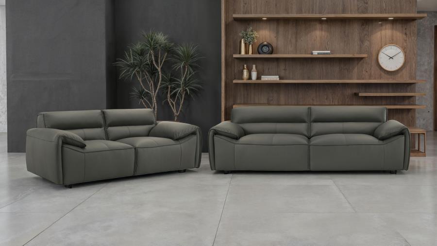 Coaster 509504-S2 2 pc Buxton graphite grey 100% top grain leather minimalism low back sofa and love seat set