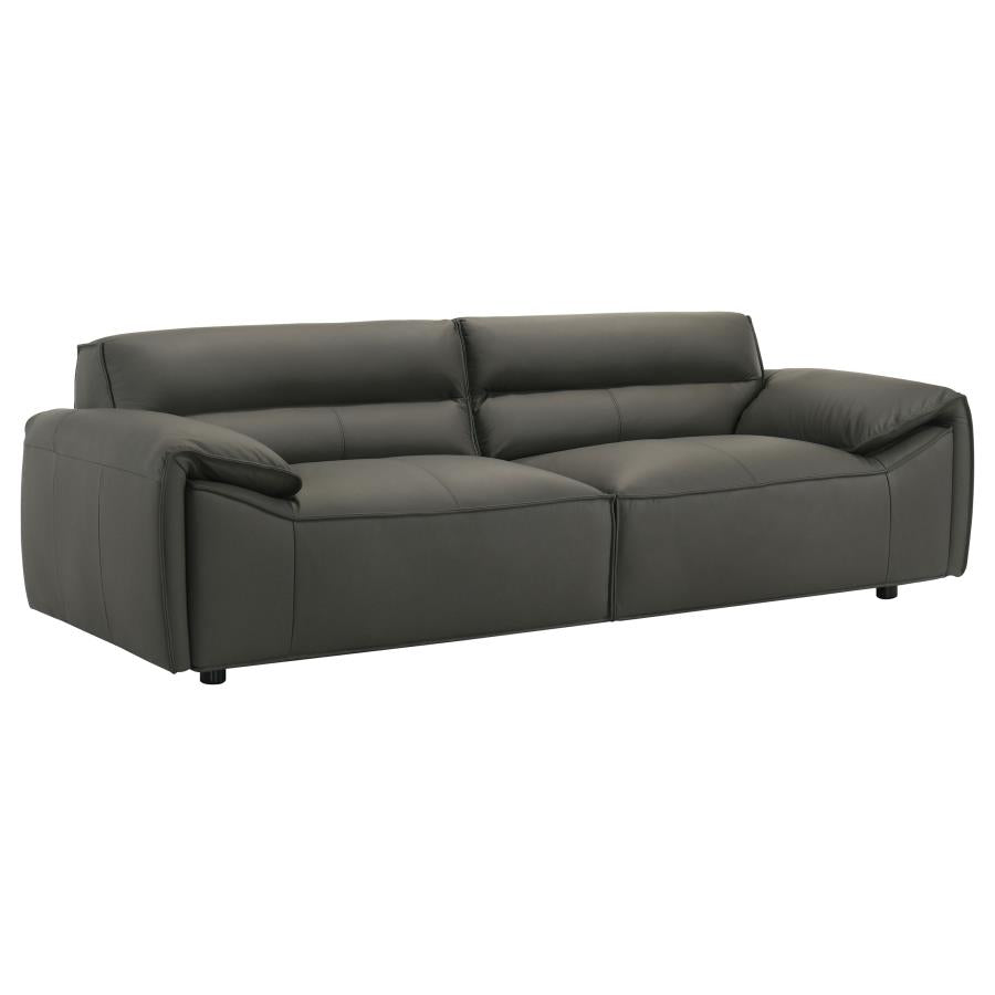 Coaster 509504-S2 2 pc Buxton graphite grey 100% top grain leather minimalism low back sofa and love seat set