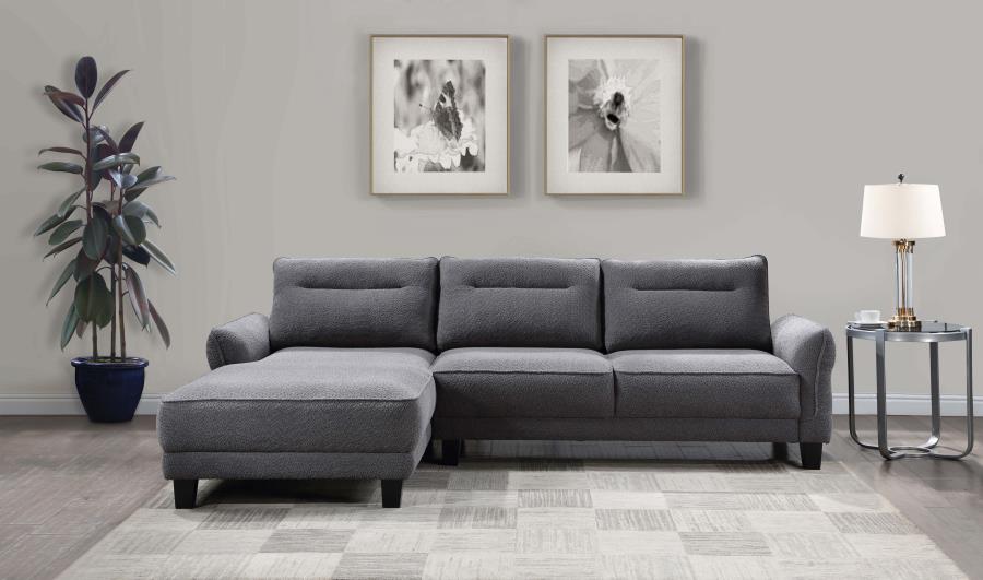 Coaster 509540 2 pc Caspian grey fuzzy teddy bear fabric sectional sofa with chaise and low arms