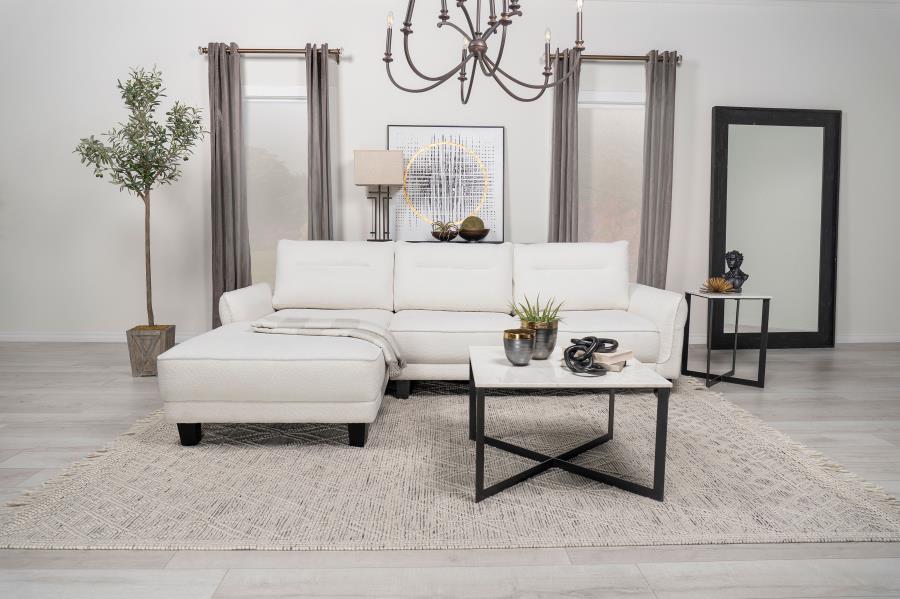 Coaster 509550 2 pc Caspian white fuzzy teddy bear fabric sectional sofa with chaise and low arms